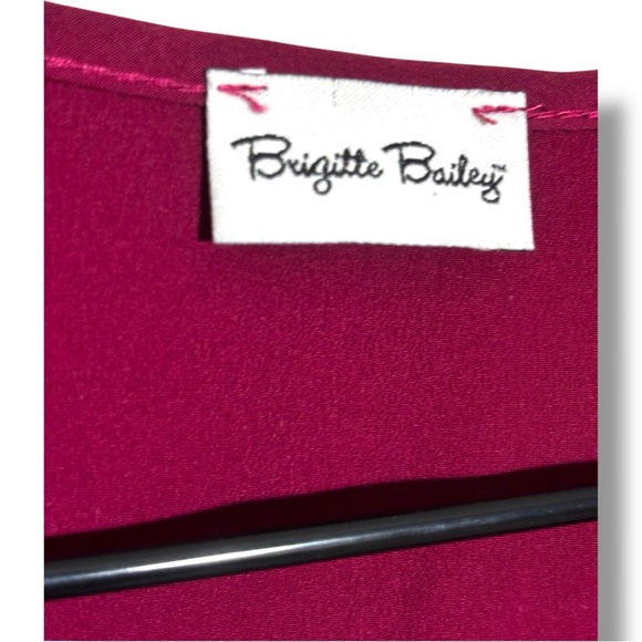 Brigitte Bailey Burgundy Wrap Front Long Sleeve V-neck Chic Mini Dress - Picture 9 of 15